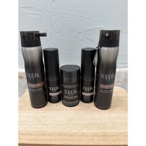Toppik Hair Care Bundle Root Touch Up Medium Brown & Dark Brown Fibers 5pc Set